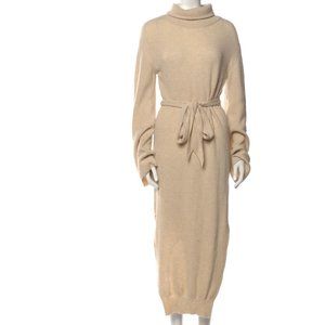 Nanushka Turtleneck Midi Dress with Tie, Beige, Size XS - Wool & Cashmere Blend